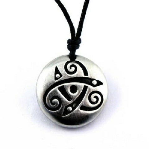 Irish Pewter Celtic Triskele Pendant with Adjustable Black Cord