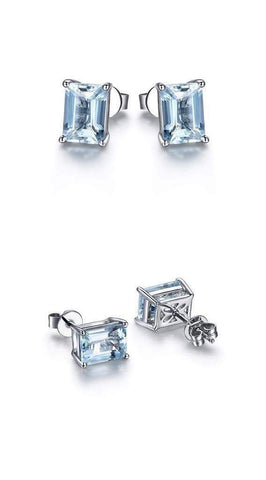 925 STERLING SILVER 1.31CT OCTAGON 4*6 BLUE TOPAZ STUD EARRINGS