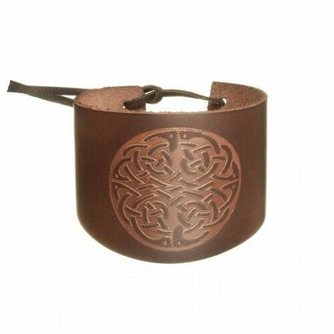 Irish Adjustable  WIDE CUFF Embossed KNOTWORK BROWN Leather