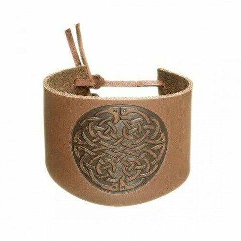 Irish Adjustable  WIDE CUFF Embossed KNOTWORK TAN Leather