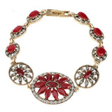Gold Plated Turkish Style Red Flower Resin and Crystal bracelet 8 in end to end