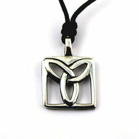 Irish Pewter Celtic Trinity Knot Pendant on Adjustable Black Cord