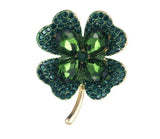 Green Four Leaf Clover Pin with Crystals