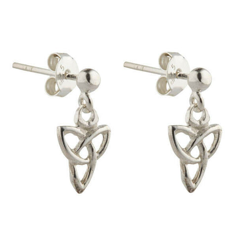 Irish Celtic Dangling Trinity Sterling Silver Stud Earrings with butterfly backs