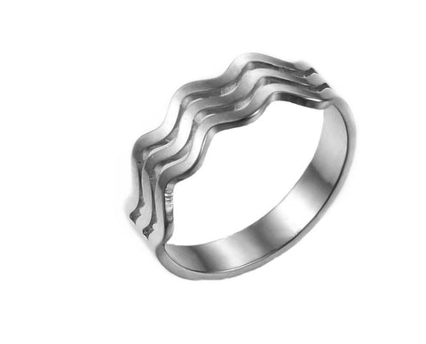 Stainless Steel High Polish 3 row Wave Ring