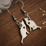 Stainless Steel Pet Silhouette Earrings Silver Tone Cat Animal Heart Earrings