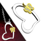 Stainless Steel 2-tone Butterfly Open Heart Invisible Bail Pendant  no chain