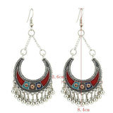 Turkish Style Silver Color Enamel Bead Tassel Earrings (3.6 x 8.4 cm)