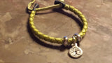 Irish Pewter Green Tree of Life Leather Rounded Woven Adustable Bracelet