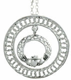 Pewter Celtic Knot "Floating Claddagh" Necklace with 18 in chain