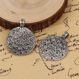 Zinc Based Alloy Boho Chic Pendants Round Antique Silver Flower no chain