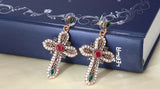 Turkish Style Cross  necklace and earrings set with colored stones