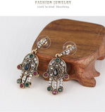 Turkish Style Hand of Fatima necklace and earrings set with black colored stones