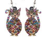 Acrylic Floral Double Sided Cat Earrings