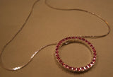 Pewter Eternity Circle Pink CZ Pendant on 16" Chain
