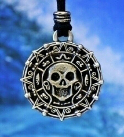 Pewter Pirate Medallion Pendant with adjustable black cotton cord made in USA