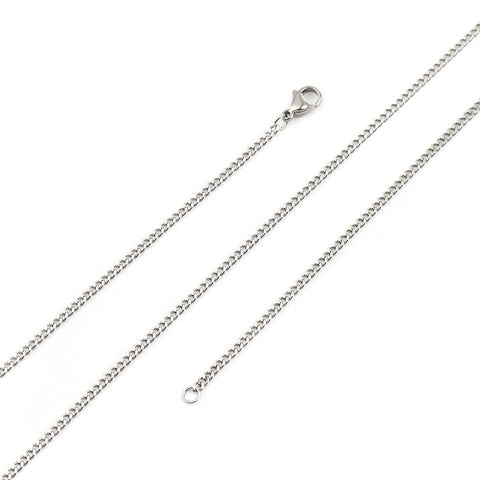 Stainless Steel Link Curb Chain Necklace Silver Tone 2.2 mm 60cm(23 5/8") long