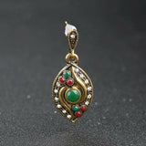 Turkish Style Antique Gold-Plated Green Resin/Crystal Earrings