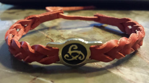 Irish Pewter Red Leather Woven Adustable Bracelet