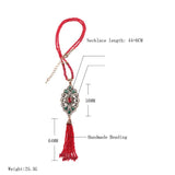 Turkish Style Green bead tassel  necklace with red and clear stones