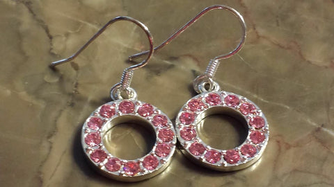 Pewter Eternity Circle Pink CZ Earrings