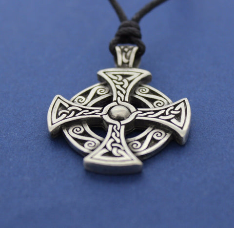 Irish Pewter Celtic Cross with Adustable Black Cord