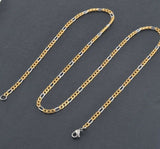 STAINLESS STEEL Gold and Silver Tone FIGARO CHAIN 26 in long 3mm wide