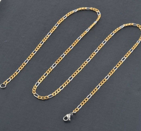 STAINLESS STEEL Gold and Silver Tone FIGARO CHAIN 26 in long 3mm wide