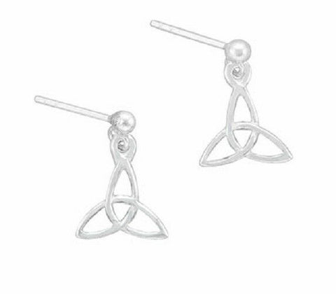 Irish Celtic Dangling Trinity Sterling Silver Stud Earrings with butterfly backs