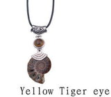 Ammonite and Tigers Eye Pendant with cord ball link and regular chain