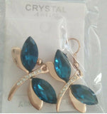 Dragonfly with dark blue crystal yellow gold plated Earrings