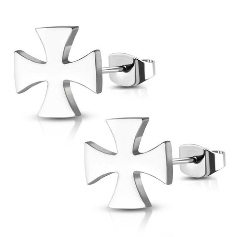 8mm | Stainless Steel Engravable Pattee Cross Stud Earrings (pair)