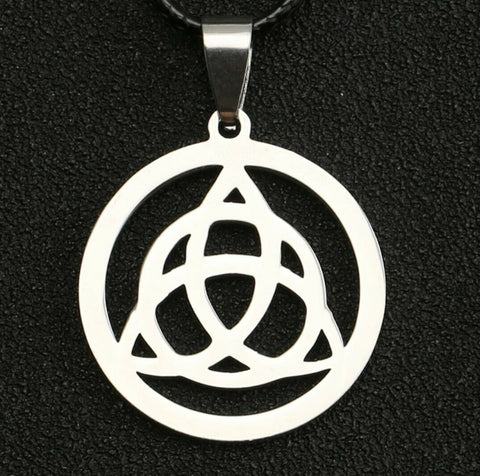 Celtic  Triquetra  Stainless Steel Pendant with 45 cm black cord plus 5 cm ext