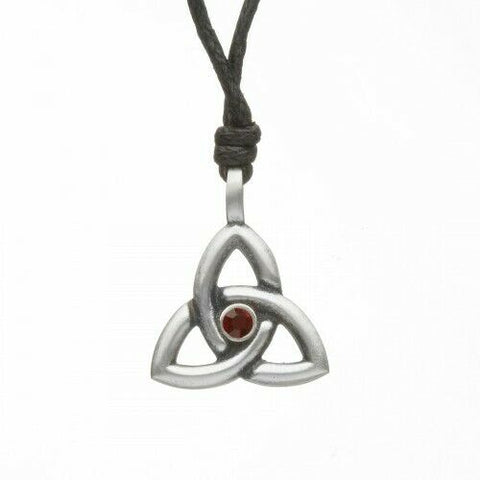 Irish Celtic Pewter Trinity CZ Birthstone Necklace with Adjustable Black Cord