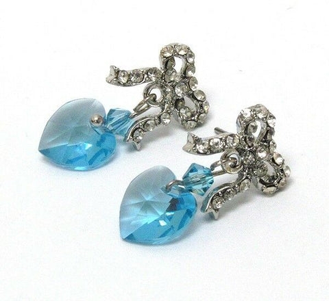 Aquamarine made with Swarovski Crystal Ribbon and Heart Stud Earrings