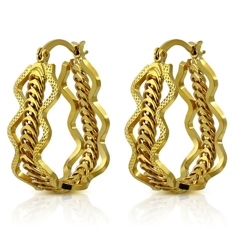 Fashion Copper Gold Color Plated Horseshoe Shape Wavy Clip Back Earrings (Pair)