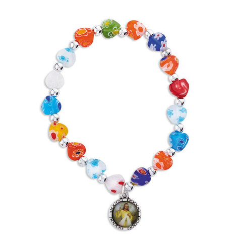 Divine Mercy Murano Heart Stretchy Bracelet