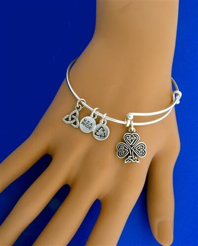 Pewter Shamrock Charm bangle USA