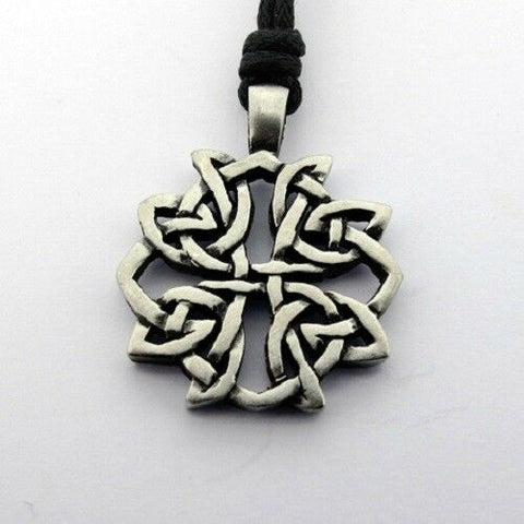 Irish Pewter Celtic Knotwork Pendant with Full Length Adjustable Black Cord