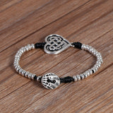 Leather Antique Silver Black Heart Celtic Knot Bracelet 21cm(8 2/8 In)