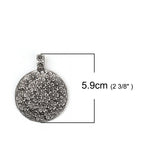 Zinc Based Alloy Boho Chic Pendants Round Antique Silver Flower no chain