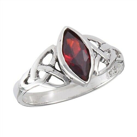 Sterling Silver Celtic Ring with Synthetic Garnet