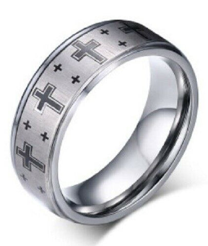 Tungsten Carbide Jerusalem Cross Band Ring