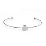 Stainless Steel Open Cuff Bangles Bracelets Silver Tone Cross 15.5cm(6 1/8")