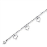 Stainless Steel 9.5 inch Charm Anklet with hearts with 2 in extender
