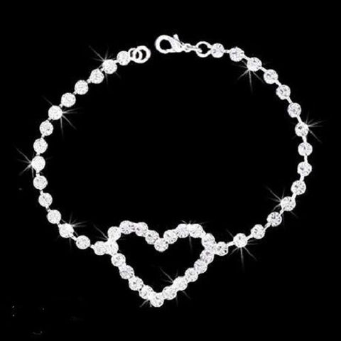 Pewter Clear Crystal Heart Bracelet