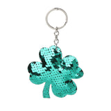 Green Sequin Four Leaf Clover Keyring  silver color 15cm(5 7/8") x 8cm(3 1/8")