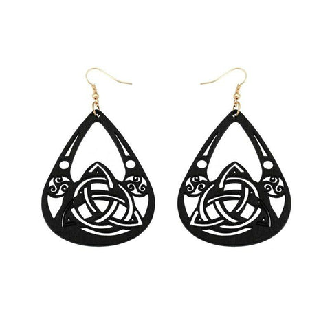 Celtic Black Wooden Triquetra(Trinity) Triskelion Earrings