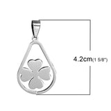 Stainless Steel Pendant Four Leaf Clover  42 mm(1 5/8") x 23mm( 7/8") incl bail