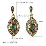 Turkish Style Antique Gold-Plated Green Resin/Crystal Earrings